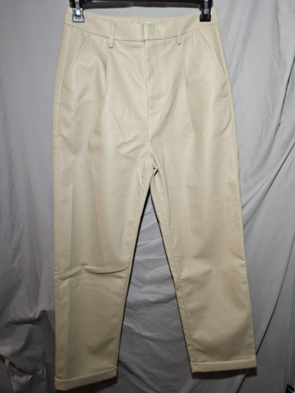 Brixton Cream High Rise Pleated Faux Leather Cuffed Trousers Pants - 28